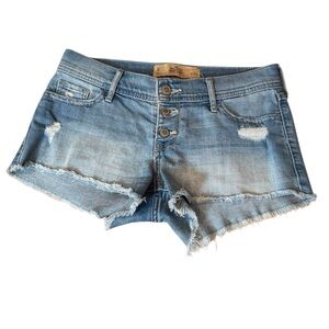 Hollister Low Rise Short Short Jeans Shorts w/ Distressed Style & Frayed Hem